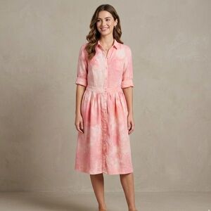 Malvin‎ Hamburg Germany Linen Pink dye button shirt dress S